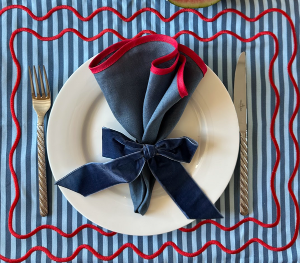 Rond de serviette noeud en velour bleu