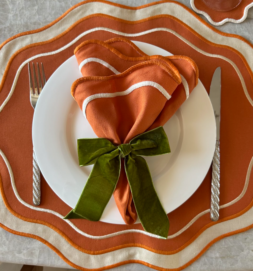 Rond de serviette noeud en velour vert kaki