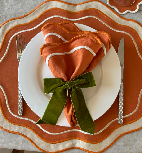 Rond de serviette noeud en velour vert kaki