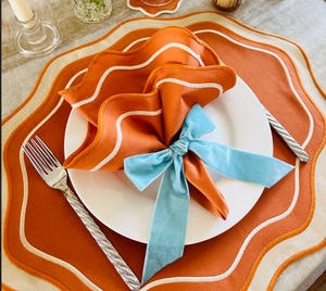 Rond de serviette noeud en velour bleu turquoise